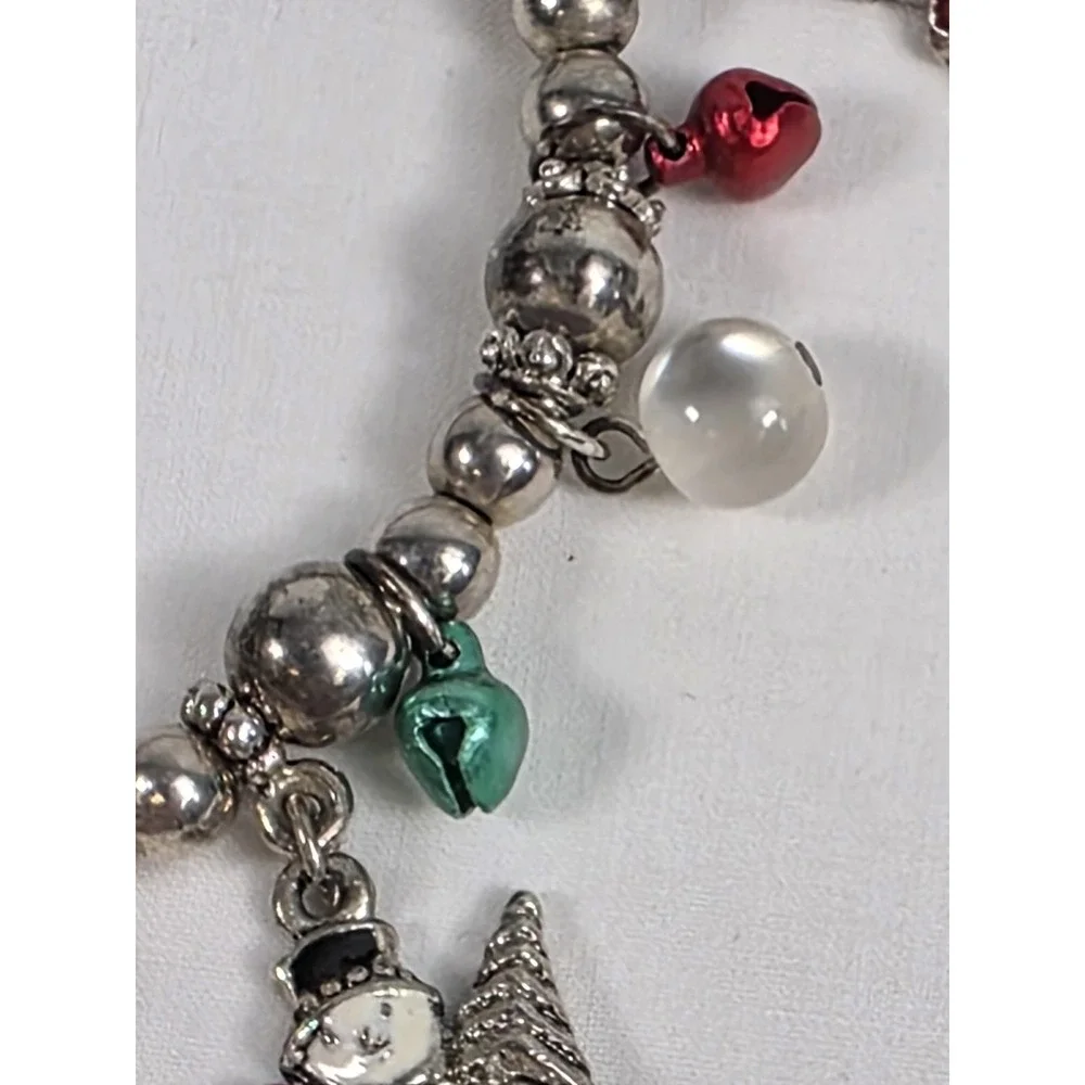 Holiday Christmas Charm Bracelet Beaded‎ Stretch Snowman Red Green Bells Gift